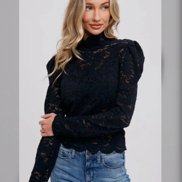 Mock Neck Lace Top - Picture 2 of 6